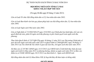 Nghị quyết 11/2013/NQ-HĐND dự toán ngân sách tỉnh Cà Mau năm 2014