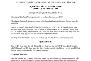 Nghị quyết 10/2013/NQ-HĐND nhiệm vụ phát triển kinh tế xã hội Cà Mau năm 2014