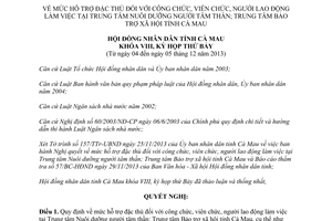 Nghị quyết 24/2013/NQ-HĐND hỗ trợ công viên chức người lao động Trung tâm Bảo trợ Cà Mau