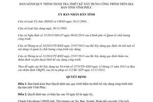 Quyết định 30/2013/QĐ-UBND Quy trình thẩm tra thiết kế xây dựng công trình Vĩnh Phúc