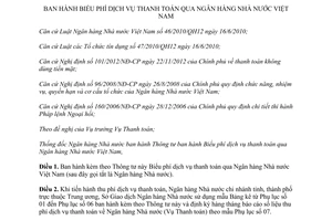 Thông tư 26/2013/TT-NHNN Biểu phí dịch vụ thanh toán qua Ngân hàng Việt Nam