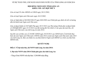 Nghị quyết 113/2013/NQ-HĐND dự toán thu chi ngân sách nhà nước Long An 2014
