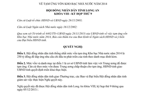 Nghị quyết 117/2013/NQ-HĐND tạm ứng vốn Kho bạc Nhà nước năm 2014 tỉnh Long An