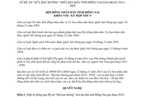 Nghị quyết 99/2013/NQ-HĐND đề án Sữa học đường Đồng Nai giai đoạn 2014 -1015