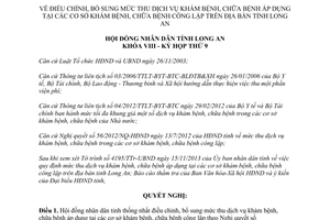 Nghị quyết 129/2013/NQ-HĐND mức thu dịch vụ khám chữa bệnh cơ sở công lập Long An