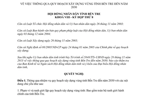Nghị quyết 20/2013/NQ-HĐND thông qua quy hoạch xây dựng vùng Bến Tre 2030