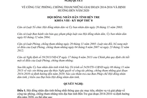 Nghị quyết 21/2013/NQ-HĐND phòng chống tham nhũng Bến Tre 2014 2016