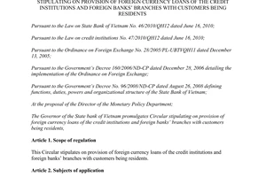 Circular No. 29/2013/TT-NHNN provision of foreign currency loans with customers being residents