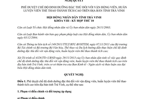 Nghị quyết 24/2013/NQ-HĐND chế độ dinh dưỡng vận động viên huấn luyện viên thể thao Trà Vinh