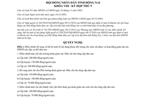 Nghị quyết 103/2013/NQ-HĐND chi hoạt động Hội đồng nhân dân các cấp Đồng Nai