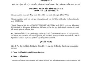 Nghị quyết 25/2013/NQ-HĐND chế độ chi tiêu tài chính giải thi đấu thể thao Trà Vinh