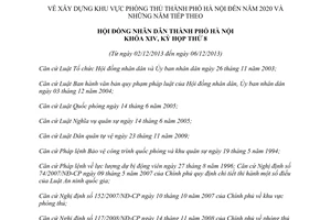 Nghị quyết 30/2013/NQ-HĐND xây dựng khu vực phòng thủ Hà Nội đến 2020 những năm tiếp theo