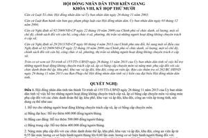 Nghị quyết số 58/2013/NQ-HĐND hỗ trợ những người hoạt động không chuyên trách Kiên Giang