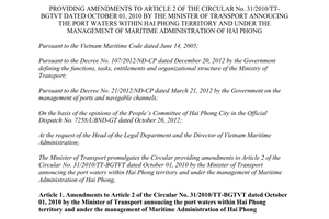 Circular No. 50/2013/TT-BGTVT amendments Circular No. 31/2010/TT- BGTVT