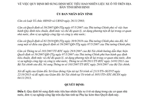 Quyết định 3713/QĐ-UBND năm 2013 bổ sung định mức tiêu hao nhiên liệu xe ô tô Bình Định