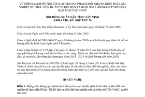 Nghị quyết 43/2013/NQ-HĐND hỗ trợ hộ dân di dời nhà khỏi đất lâm nghiệp Tây Ninh