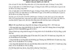 Nghị quyết 86/2013/NQ-HĐND Danh mục công trình xây dựng 2011 2015 Vĩnh Long