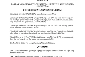Quyết định 2899/QĐ-NHNN năm 2013 Quy chế công tác văn thư lưu trữ ngân hàng nhà nước