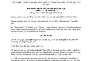 Nghị quyết 34/2013/NQ-HĐND Chương trình giám sát 2014 Hội đồng nhân dân thành phố Hà Nội