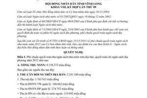 Nghị quyết 85/NQ-HĐND 2013 quyết toán thu chi ngân sách 2012 Vĩnh Long