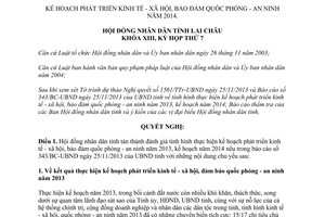 Nghị quyết 84/2013/NQ-HĐND kế hoạch phát triển kinh tế xã hội đảm bảo quốc phòng an ninh 2014 Lai Châu