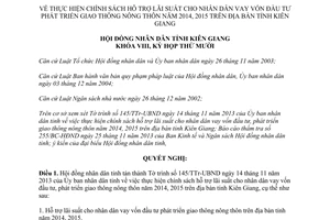 Nghị quyết 42/2013/NQ-HĐND hỗ trợ lãi suất nhân dân vay vốn đầu tư phát triển giao thông Kiên Giang