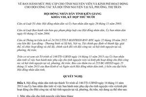 Nghị quyết 40/2013/NQ-HĐND phụ cấp tình nguyện viên kinh phí đội công tác xã hội Kiên Giang