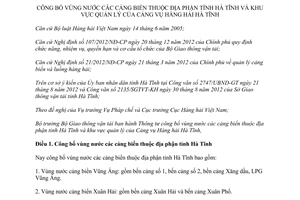 Thông tư 49/2013/TT-BGTVT công bố vùng nước cảng biển Hà Tĩnh khu vực quản lý Cảng vụ Hàng hải