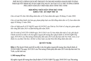 Nghị quyết 18/2013/NQ-HĐND Chính sách hỗ trợ đất ở hộ nghèo đến 2015 Trà Vinh