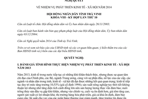 Nghị quyết 15/2013/NQ-HĐND nhiệm vụ phát triển kinh tế xã hội 2014 Trà Vinh
