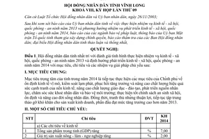 Nghị quyết 84/2013/NQ-HĐND thực hiện nhiệm vụ kinh tế xã hội quốc phòng an ninh năm 2014 Vĩnh Long
