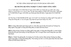 Quyết định 1847/QĐ-BNN-TCCB năm 2013 công nhận kết quả tuyển dụng viên chức