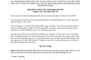 Nghị quyết 30/2013/NQ-HĐND8 bồi dưỡng cán bộ công chức tiếp dân xử lý đơn khiếu nại Bình Duơng