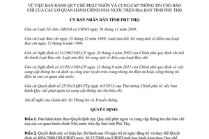 Quyết định 35/2013/QĐ-UBND Quy chế phát ngôn cung cấp thông tin báo chí Phú Thọ