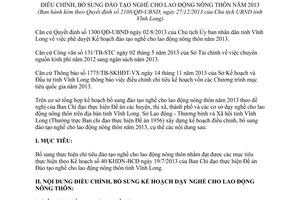 Kế hoạch 54/KHDN-SLĐTBXH đào tạo nghề lao động nông thôn 2013 Vĩnh Long