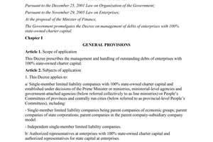 Decree No. 206/2013/ND-CP of management of debts of enterprises with 100% state-owned charter capital