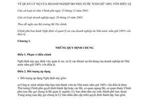 Nghị định 206/2013/NĐ-CP  quản lý nợ của doanh nghiệp Nhà nước nắm giữ 100% vốn điều lệ