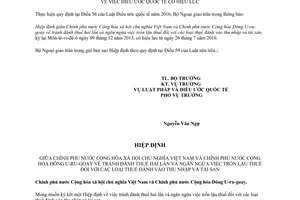 Thông báo 46/2016/TB-LPQT hiệu lực Hiệp định tránh đánh thuế hai lần ngăn ngừa trốn lậu thuế