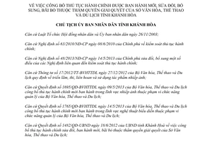 Quyết định 3135/QĐ-UBND 2013 thủ tục hành chính sửa đổi bãi bỏ Sở Văn hóa Thể thao Du lịch Khánh Hòa
