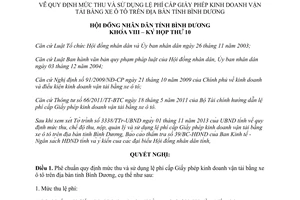 Nghị quyết số 25/2013/NQ-HĐND lệ phí Giấy phép kinh doanh vận tải bằng ô tô tô tỉnh Bình Dương
