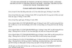 Quyết định 1255/QĐ-UBND-HC năm 2013 thành lập Trung tâm Dạy nghề Giáo dục thường xuyên Đồng Tháp