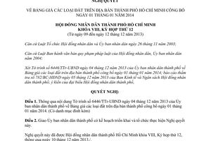 Nghị quyết 30/2013/NQ-HĐND Bảng giá đất Hồ Chí Minh công bố 01/01/2014