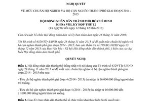 Nghị quyết 34/2013/NQ-HĐND mức chuẩn hộ nghèo hộ cận nghèo Hồ Chí Minh giai đoạn 2014 - 2015