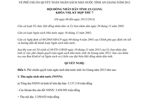 Nghị quyết 04/NQ-HĐND năm 2013 phê chuẩn quyết toán ngân sách nhà nước An Giang năm 2012