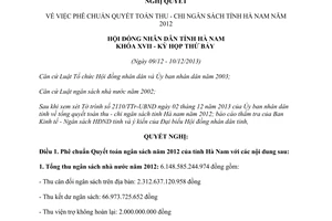 Nghị quyết 11/2013/NQ-HĐND phê chuẩn Quyết toán ngân sách năm 2012 Hà Nam