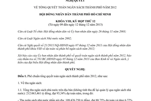 Nghị quyết 24/2013/NQ-HĐND tổng quyết toán ngân sách Hồ Chí Minh năm 2012