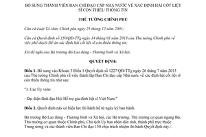 Quyết định 188/QĐ-TTg năm 2014 xác định hài cốt liệt sĩ thiếu thông tin