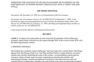 Decision No. 198/QD-TTg socio-economic development the northern key economic region 2020 vision 2030