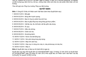 Quyết định 154/QĐ-BTNMT 2014 công bố tiêu chí Nhãn xanh Việt Nam Bộ Tài nguyên Môi trường