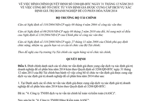 Quyết định 219/QĐ-BTC năm 2014 tổ chức được xác định giá trị doanh nghiệp cổ phần hóa